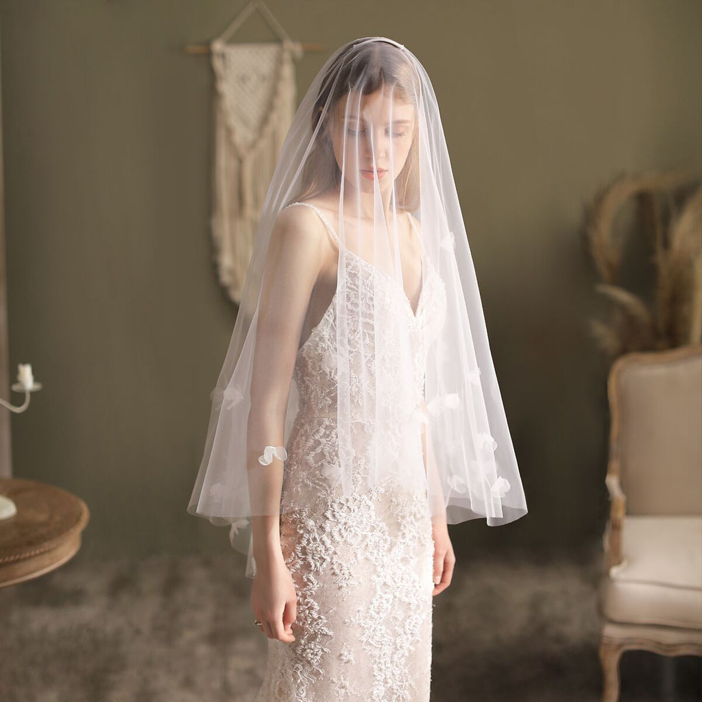 Super Fairy Double Layer Bridal Veil Hand-Sewn Flower Bow Soft Long Wedding Head Veils