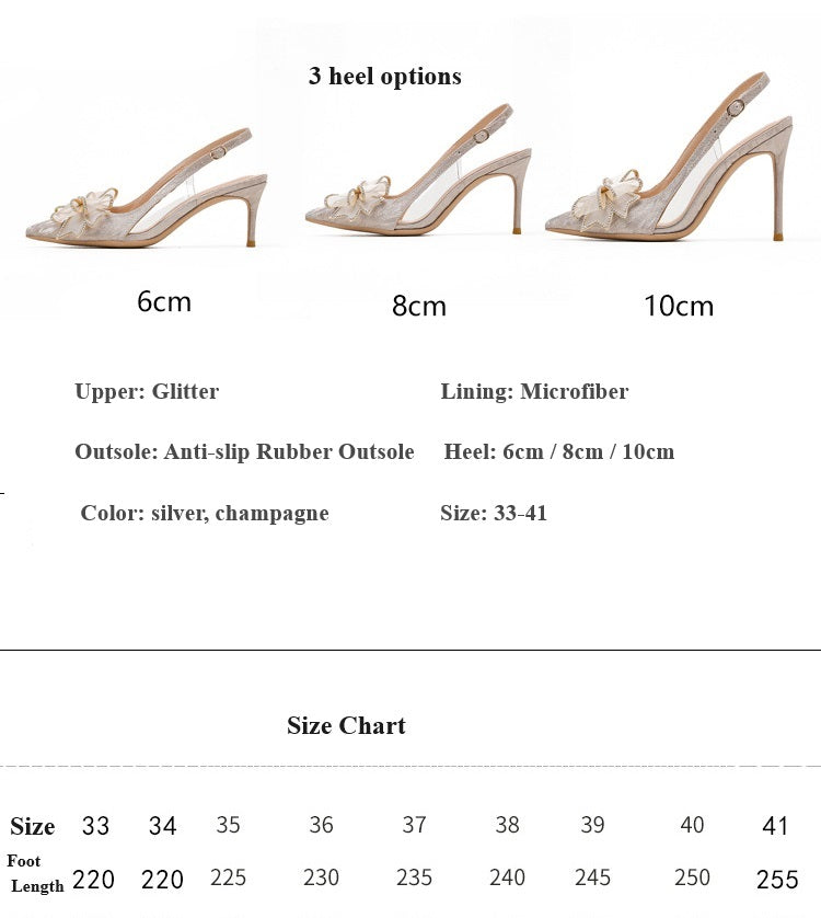 New Pointed Bride Shoe Sparkling Rhinestone Bow 6/8/10cm High Heel Sandal Stiletto Wedding Shoe