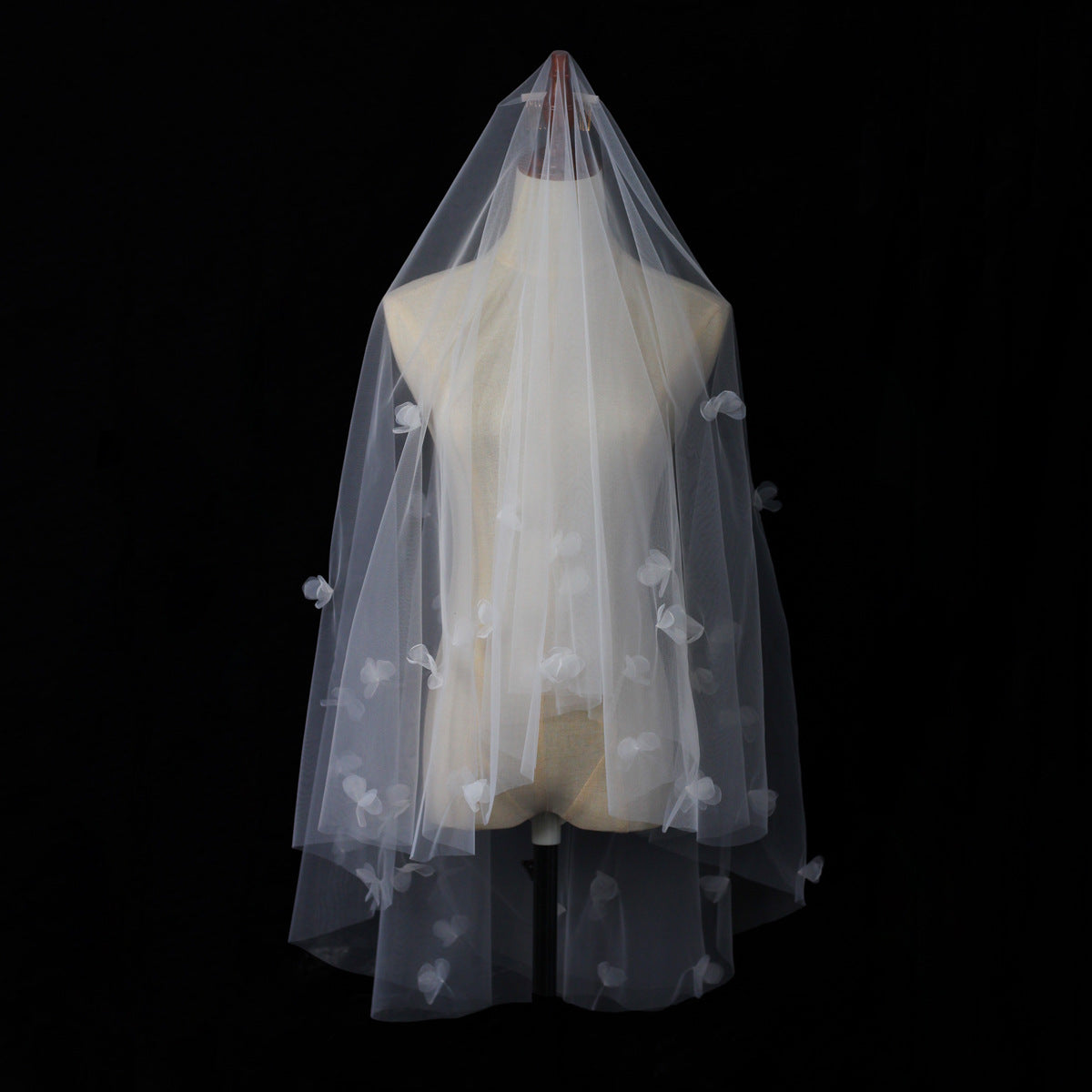 Super Fairy Double Layer Bridal Veil Hand-Sewn Flower Bow Soft Long Wedding Head Veils