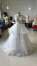 New Elegant Light Wedding Dress V-Neck Sleeveless Backless Spaghetti Strap Evening Party Bridal Dress