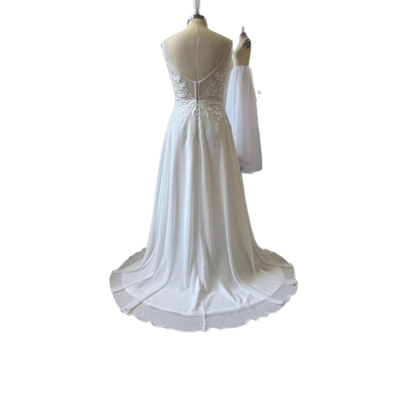 Lace Floor-Length A-Line Natural Waist Button Engagement Bridal Gown Plus Size V-neck Sleeveless Wedding Dress