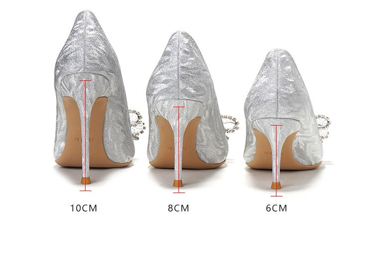 High Heel Glitter Bridal Shoes Ladies Pumps Women's Pointed Toe Stiletto Crystal Party Wedding Shoes